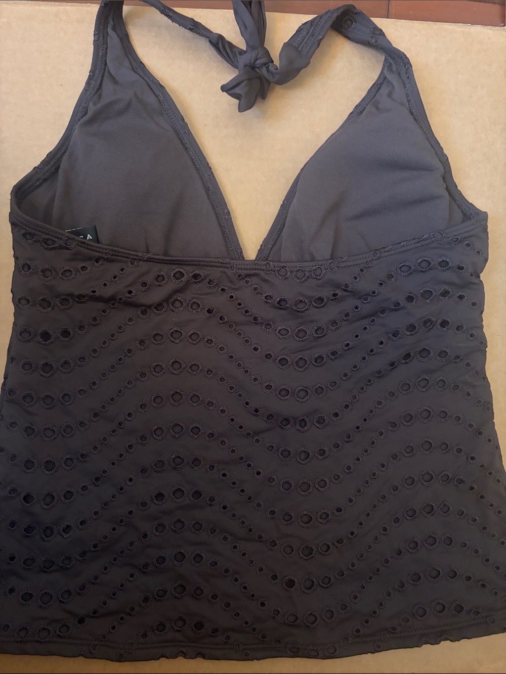 Brown Eyelet Halter Tankini with Skirted Bottom - Picture 4 of 7